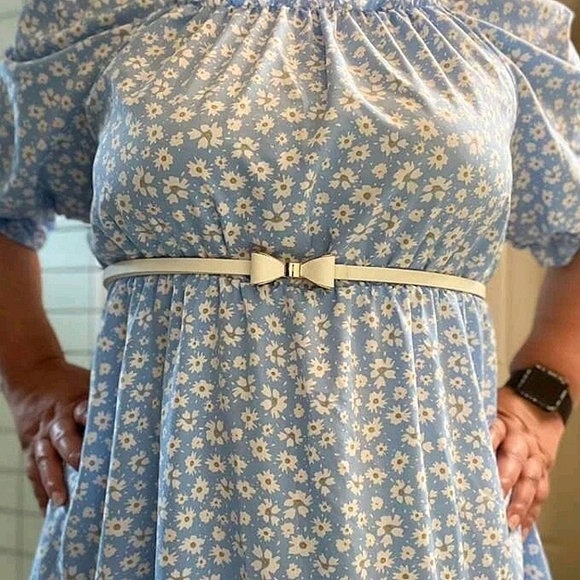 Bow tie skinny waist belt White faux leather evening Formal for plus size - Picture 10 of 12